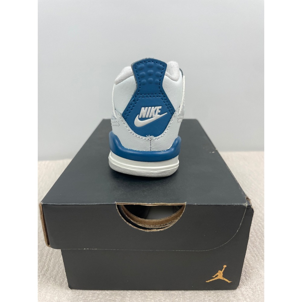Jordan 4 Retro Military Blue Toddler Sneakers White Blue BQ7670-141 Size 3C - Picture 6 of 7